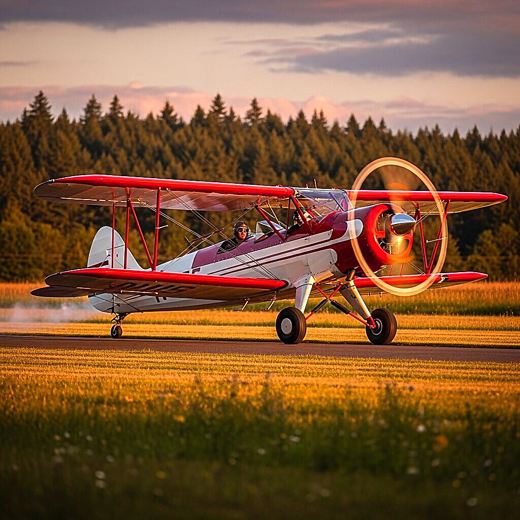 Small vintage airplane on a grassy runway in Oregon