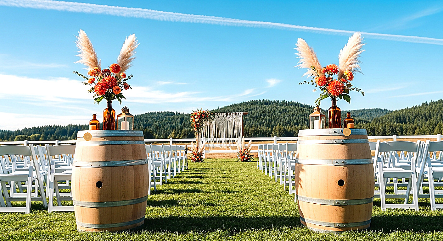 Wedding ceremony lawn at Sandy River Airport in Sandy, Oregon